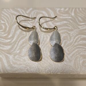 Modern Double Teardrop Earrings, Never Worn